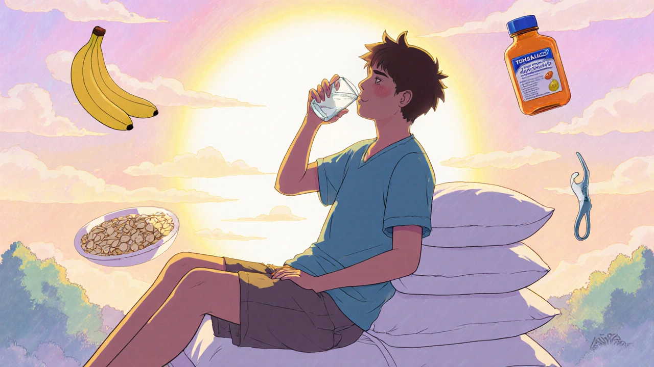 Recovering teen using lifestyle tips and medication in retro anime style.