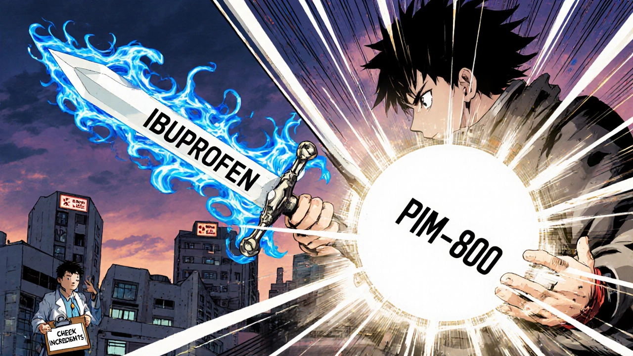 Two anime warriors representing ibuprofen and paracetamol in a symbolic battle over pain relief.