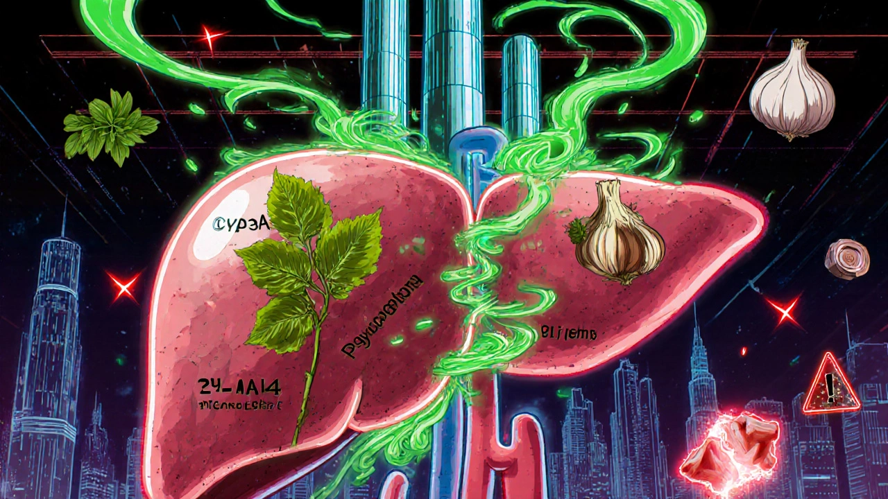 Human liver as a cybercity under attack by herbal energy streams and warning sirens.
