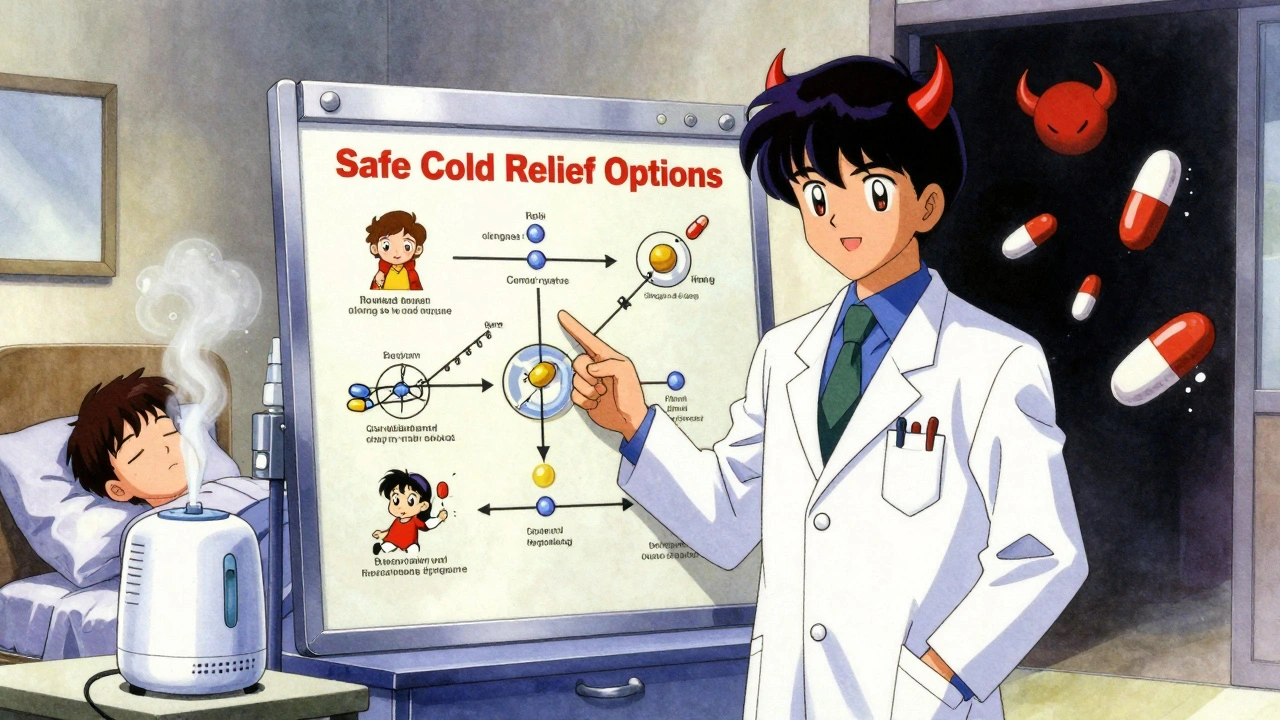 Doctor and pharmacist guiding patient to safe cold remedies