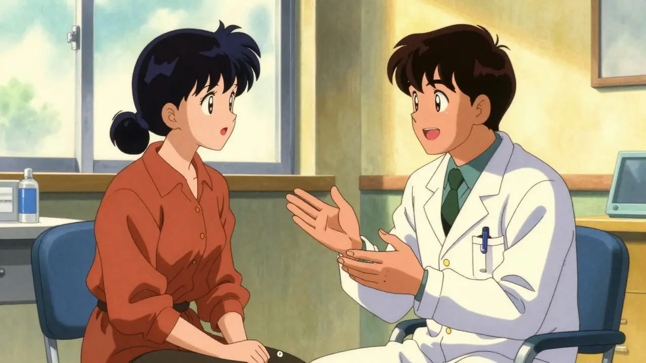 Patient and doctor having collaborative conversation about medication concerns