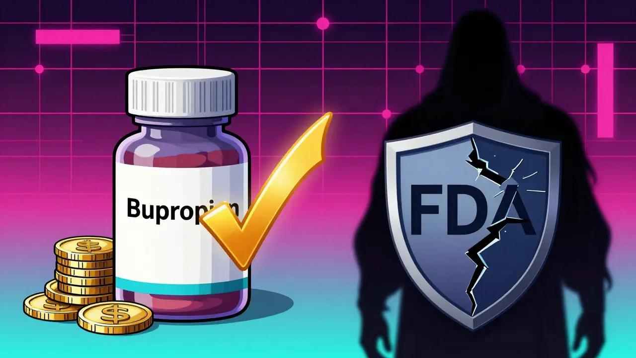 Generic pills vs scam warning with safety checkmark