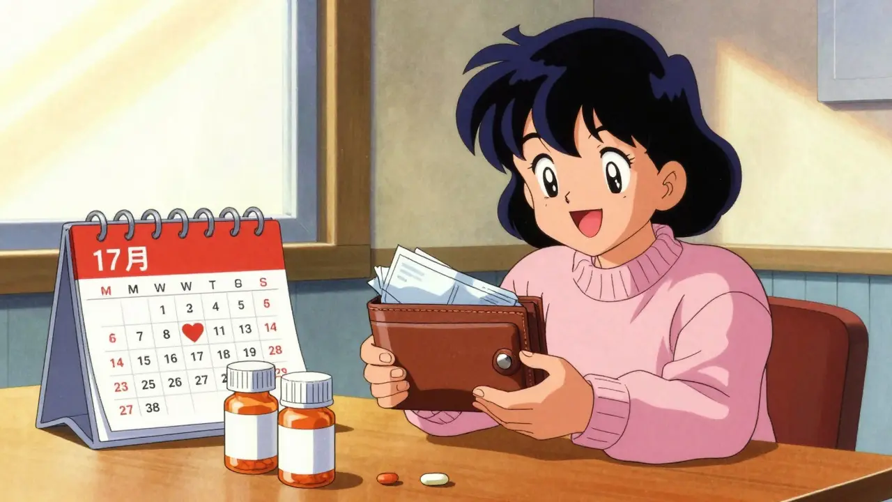 Happy anime character with wallet and annual allergy supply