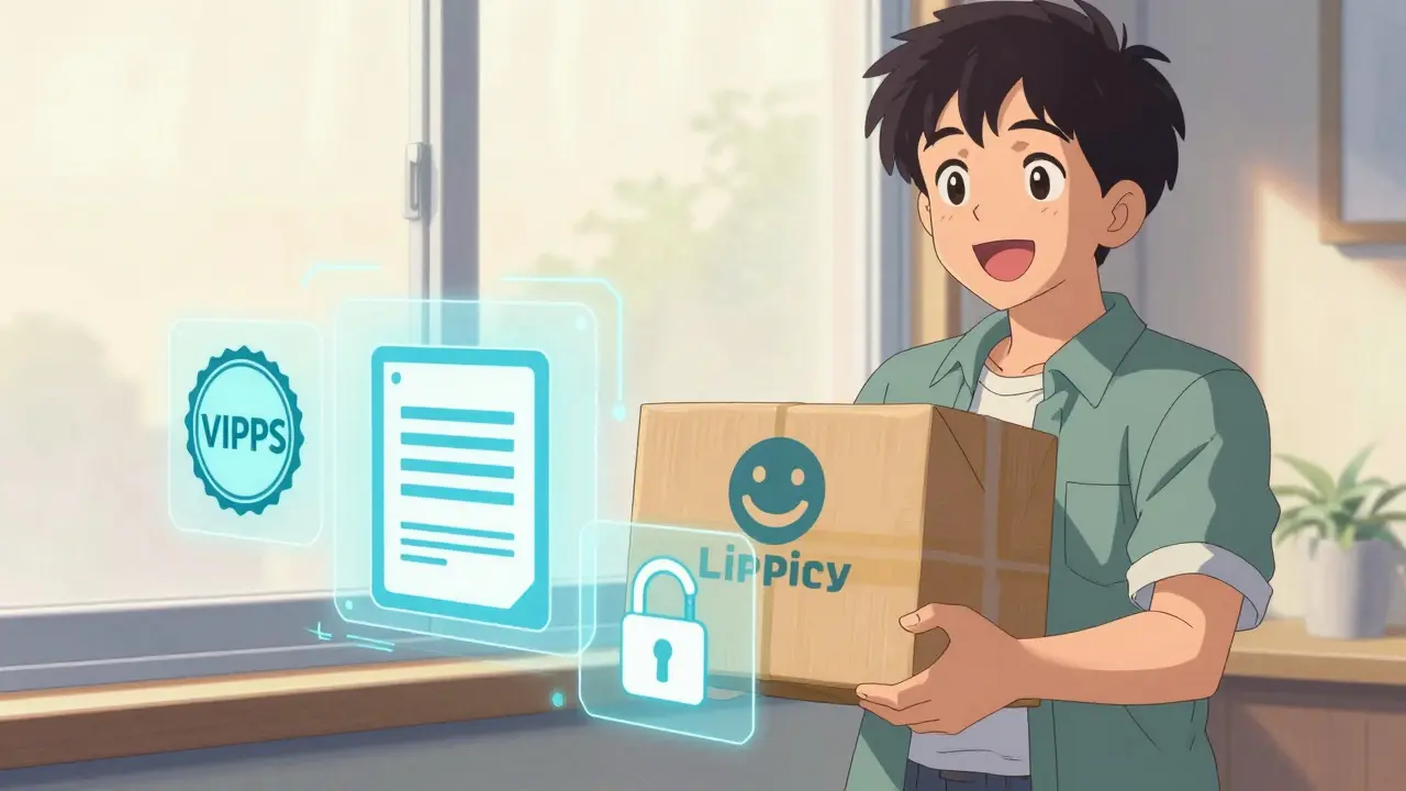 Happy person receiving secure medication package