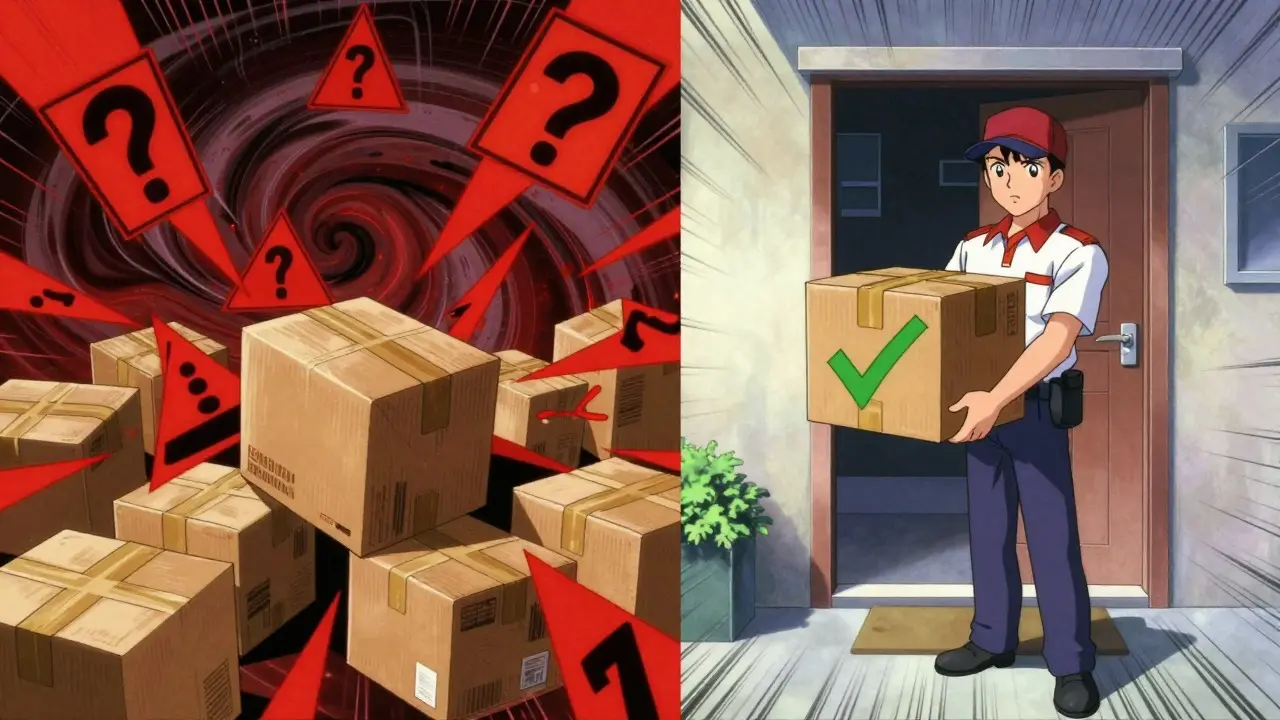 Courier delivering a secure medication package to a home entrance