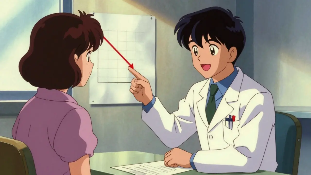 Doctor explaining treatment progress to a patient in a sunny clinic.