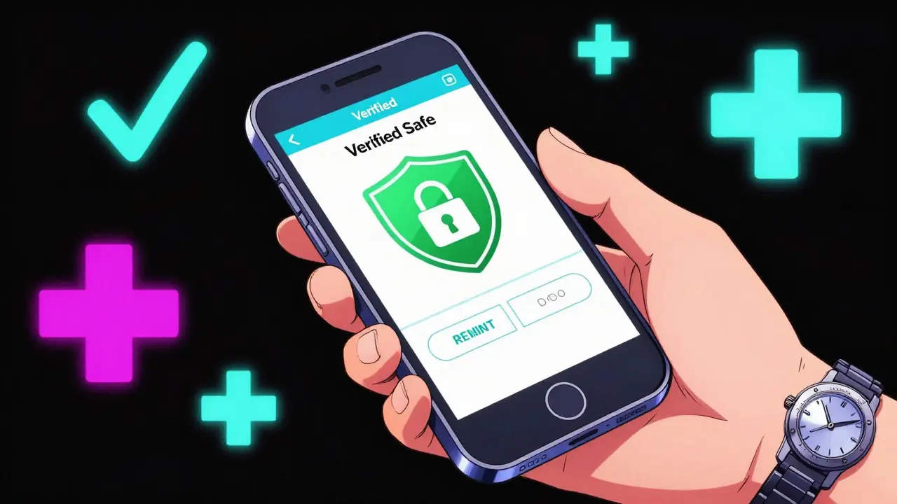 Secure online pharmacy interface on smartphone screen